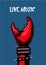 Live music poster with crab claw. Heavy metal. Tattoo style.