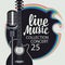 Live music poster with guitar and microphone