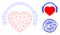 Live Music Scratched Seal Stamp and Web Mesh Romantic Heart DJ Vector Icon