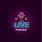 Live podcast banner with microphone vector illustration with neon effect isolated.