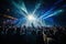 Live shows, rock concert, parties, festivals, nightclub Cheering crowd, stage lights and confetti. Cheering.by