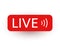 Live sticker. Live stream, video, news icon on white background. Social media template. Broadcasting, online stream