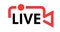Live stream in camera shape concept. Stock vector illustration for online broadcast, tv program. Logo for your online broadcasts.