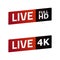Live Stream sign set. FULL HD, 4K. emblem, logo. Color gradient.