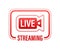 Live streaming flat logo - red vector design element with play button. Vector illustration