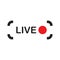 Live streaming icon. Red symbol and button for broadcasting, online stream. Use for tv, shows, movies and live performances. Vecto