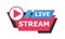 Live streaming logo - red vector design element with play button for news and TV