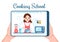 Live Streaming Online Cooking with chef in Class Learn to Cook Homemade Food and Variety of Dishes in Flat Cartoon Illustration