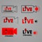 Live streaming video camera. Broadcast. On air button. Live broadcasting icons set. Set of live streaming icons with microphone