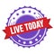 LIVE TODAY text on red violet ribbon stamp