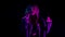 Live vocal performance of singer in darkness, vocalist cute girl in neon light dancing, singing