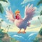 Lively 2d Game Art Of A Pink Rooster On A Tropical Island