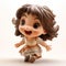 Lively 3d Miniature Character Girl With Brown Hair