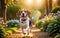 A lively and adorable Beagle is happily running in the garden!