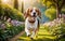 A lively and adorable Beagle is happily running in the garden!