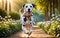 A lively and adorable Dalmatian dog is happily running in the garden!