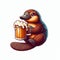 A lively adorable platypus sipping sipping beer from a mug , uniqueness, enjoyment, white background, animal art, logo design