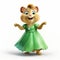 Lively Alvin And The Chipmunks Character In Vray Tracing Green Dress