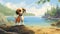 Lively Beagle Dog In Childlike 2d Game Art - Detailed Brushwork By Kevin Hill