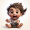 Lively Cartoon Baby Laughing And Playing Video Game - Vicente Romero Redondo Style