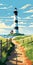 Lively Coastal Landscape: Naive Art Lighthouse In Montauk, New York