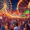 Lively and colorful carnival scene with rides, games, and joyful people Festive and energetic illustration for event promotion o