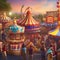 Lively and colorful carnival scene with rides, games, and joyful people Festive and energetic illustration for event promotion o