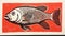 Lively Fish Linocut Print On Red Background - Jack Levine Style