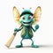 Lively Green Bug Cartoon Character With Bat - Realistic Maya Rendering