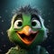 Lively Green Fur Character With Realistic Bird Paintings In Cinema4d