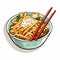 Lively Illustration Of Noodles With Chopsticks In Bowl - Cartoon Sticker