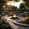 Lively Nature Scenes: Landscape Courtyard With Round Firepit In Vray Style