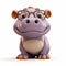 Lively Purple Hippo With Glasses - Cute 3d Clay Render
