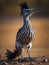 The lively stance of a roadrunner as it stands on desert terrain