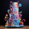 Lively and Vibrant Pop Art Style - Whimsical Cake Cutting and Dining
