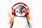 A lively watercolor artwork featuring a cute penguin wearing headphones