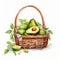 Lively Watercolor Illustration Of Avocados In A Picnic Basket