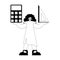 Lively woman with calculator and ruler. Learning point. Dim and white line craftsmanship. Trendy style, Vector Illustration