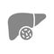 Liver with bacteria gray icon. Cirrhosis, hepatitis A, B, C, D symbol
