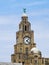 Liver bird mythical creature on top clock tower symbol of the English city of Liverpool