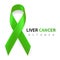 Liver Cancer Awareness Month. Realistic Emerald Green ribbon symbol. Medical Design. Vector illustration
