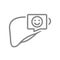 Liver with happy face in speech bubble line icon. Healthy digestive organ symbol