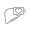 Liver with heart in speech bubble line icon. Healthy digestive organ symbol