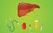 Liver hepatitis disease with mediicine pills and healthcare icon