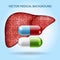 Liver puzzle and pills. Vector medical background
