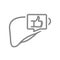 Liver with thumb up in speech bubble line icon. Healthy digestive organ symbol