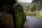 LIVERPOOL, ENGLAND, DECEMBER 27, 2018: Part of the path of gravestones that shaped the entrance to the creepy dark tunnel to the