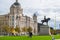 Liverpool, England, United Kingdom; 10/15/2018: Facade of Port of Liverpool Building or Dock Office with the Monument to King