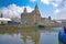 Liverpool waterfront with The Royal Liver Building & reflections of the city in the Mersey river, Liverpool, England.