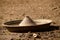 Livestock drinking clay trough on soil, close-up